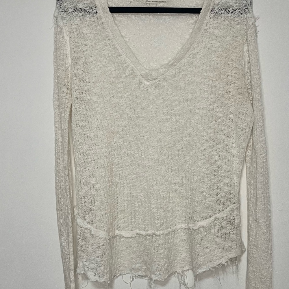 We The Free Off-White Textured V-Neck Long Sleeve - Picture 4 of 14